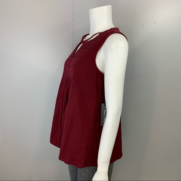 New! Doe & Rae Shirt Sleeveless Tank Top Crochet Criss Cross Burgundy Small - Picture 3 of 7